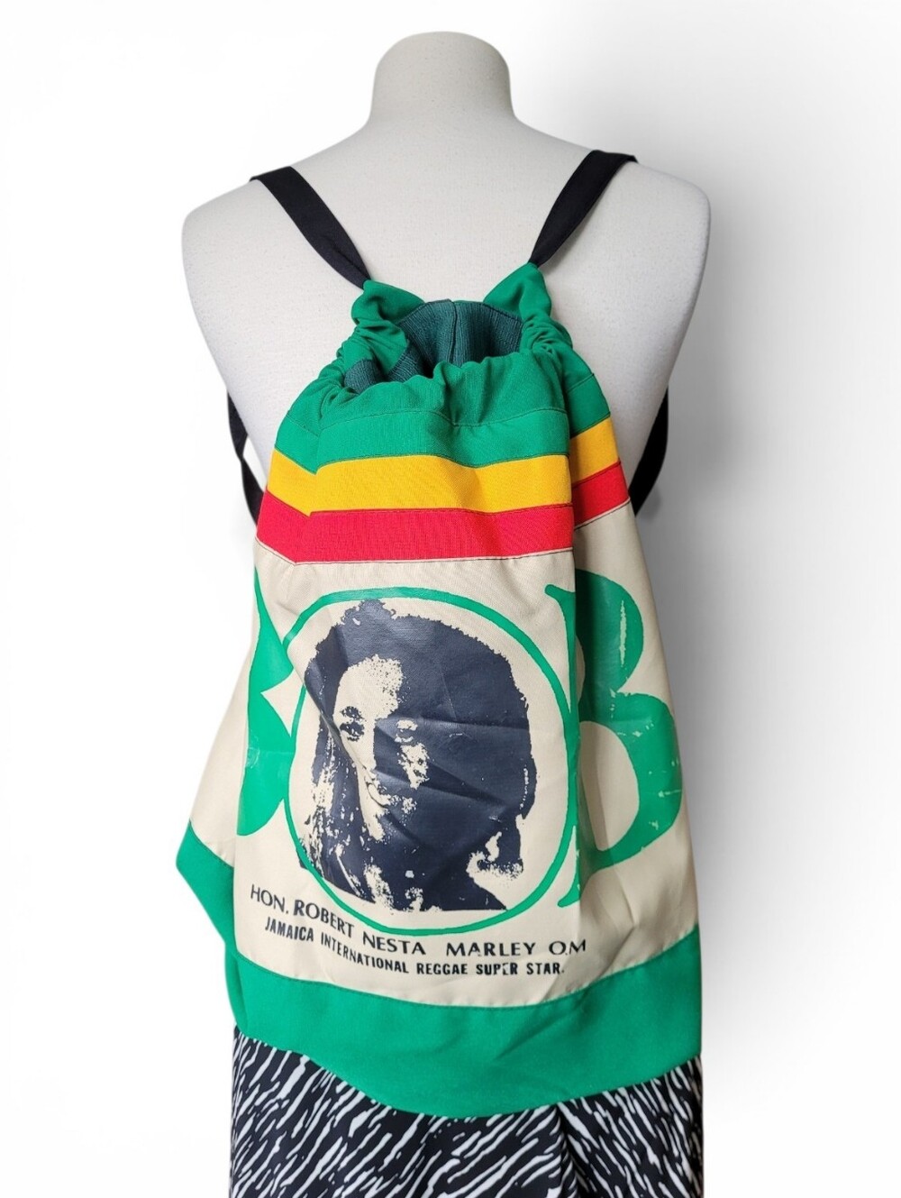 Vintage Bob Marley Graphic Drawstring Backpack Unisex Green Yellow Red